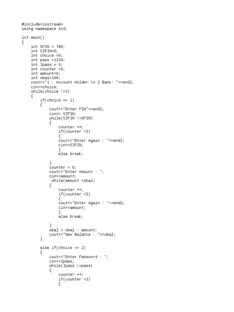 C++ Algorithm For Bank Login System | PDF