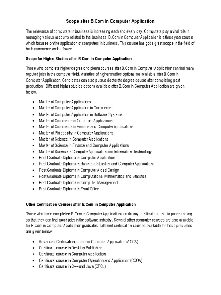Scope After BCom in Computer Application | PDF | Postgraduate Education ...