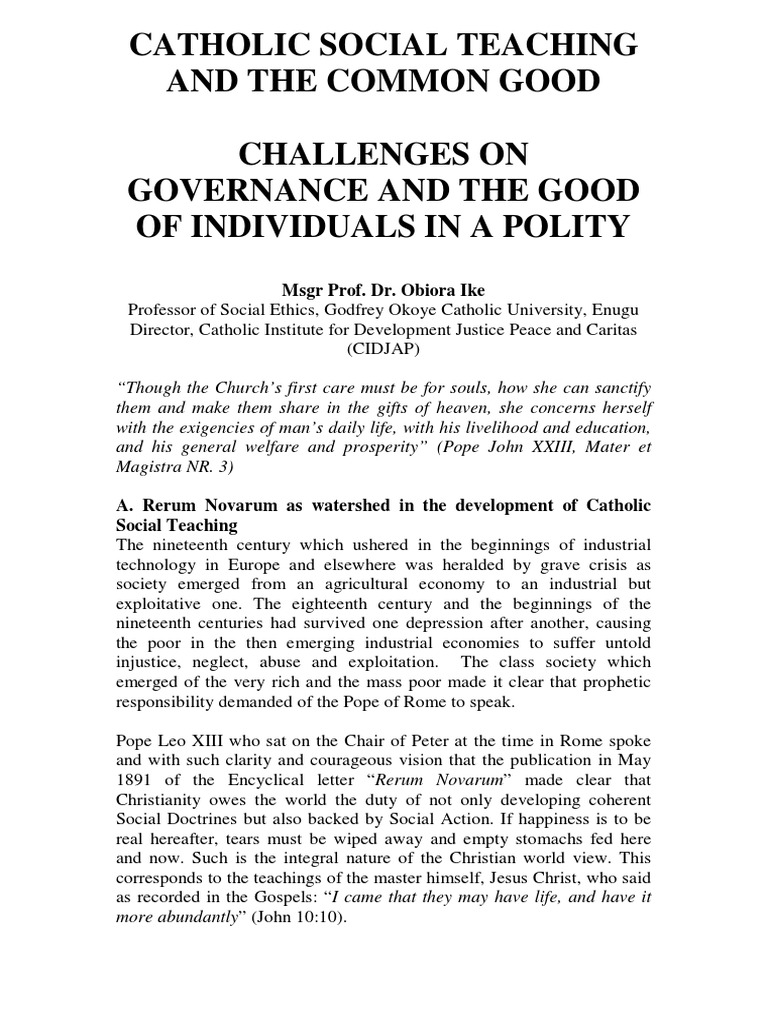 Catholic Social Teaching and The Common Good PDF Catholic Social