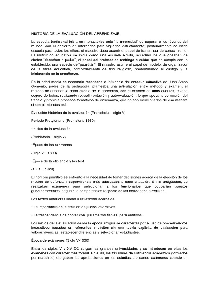 Evolución Histórica de la Evaluación Educativa | PDF | Evaluación ...
