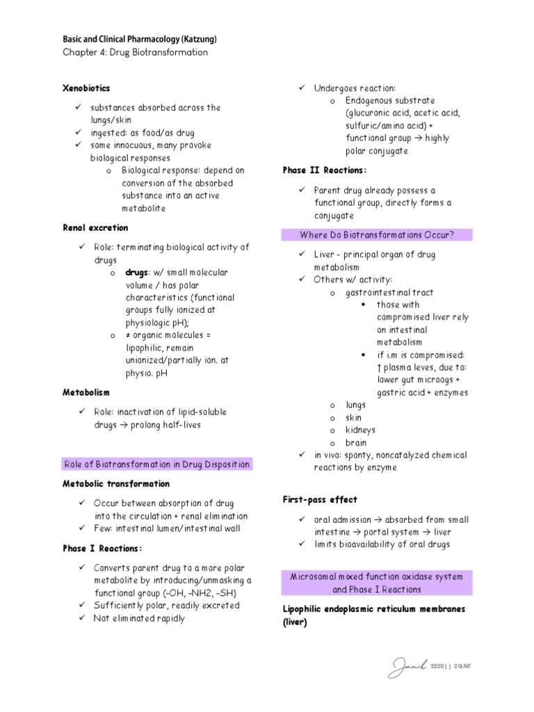 Pharmacology - Chapter 4 | PDF | Cytochrome P450 | Drug Metabolism