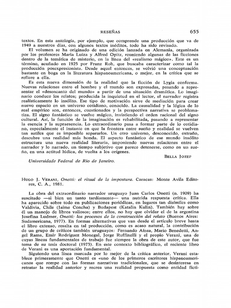 Verani, Hugo, Onetti El Ritual de La Impostura | PDF | Novelas | Cuentos