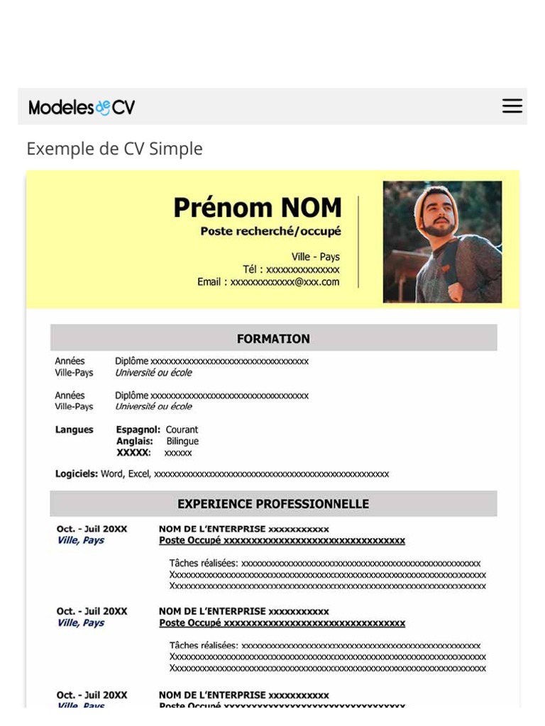 Exemple De Cv Simple A Telecharger Gratuit Modeles De Cv Pdf Microsoft Word Logiciel