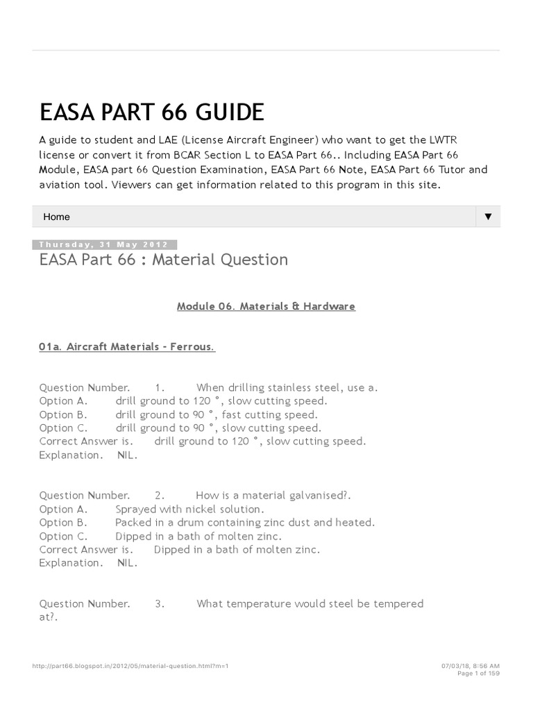 Easa Part 66 Guide: Easa Part 66 : Question – FYVISM