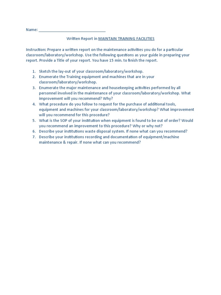 Report on Training Facility Maintenance | PDF | Career & Growth | Business