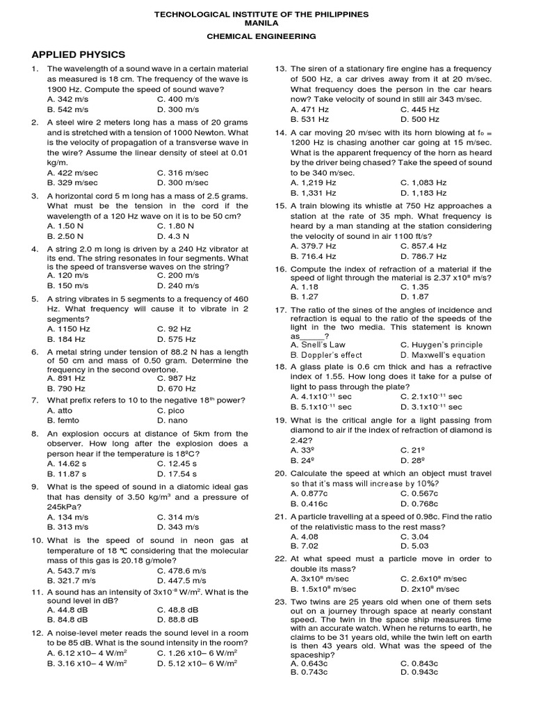 APPLIED PHYSICS With Answers PDF | PDF | Waves | Hertz