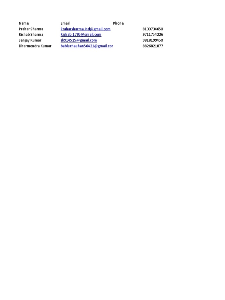 Contact List for Python Introduction | PDF