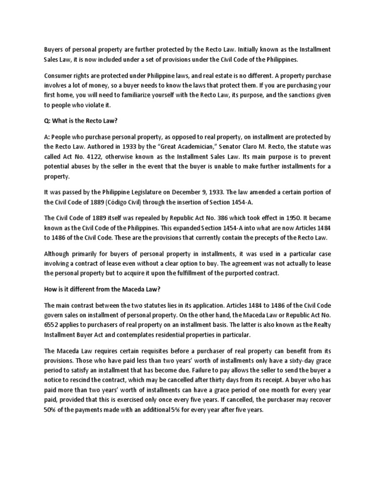 Recto Law PDF Foreclosure Lease