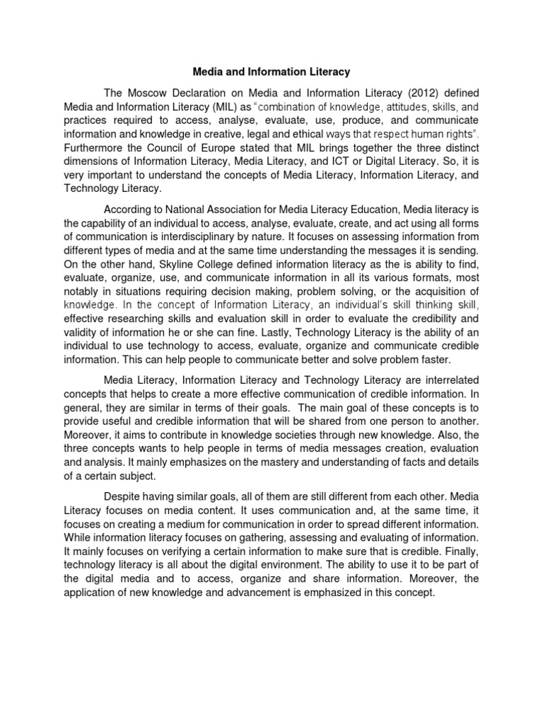 Understanding Media and Information Literacy | PDF | Information ...