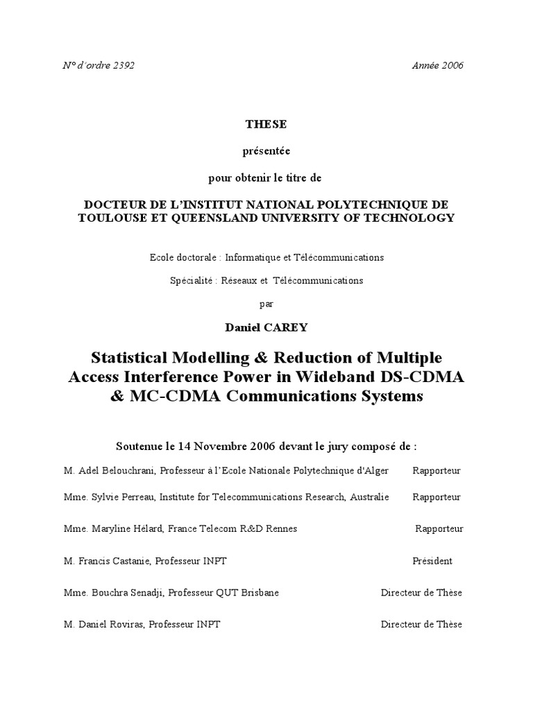 Statistical Modelling & Reduction of Multiple Access Interference Power ...