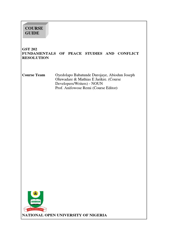 GST 202: Peace Studies Fundamentals | PDF | Conflict Resolution ...