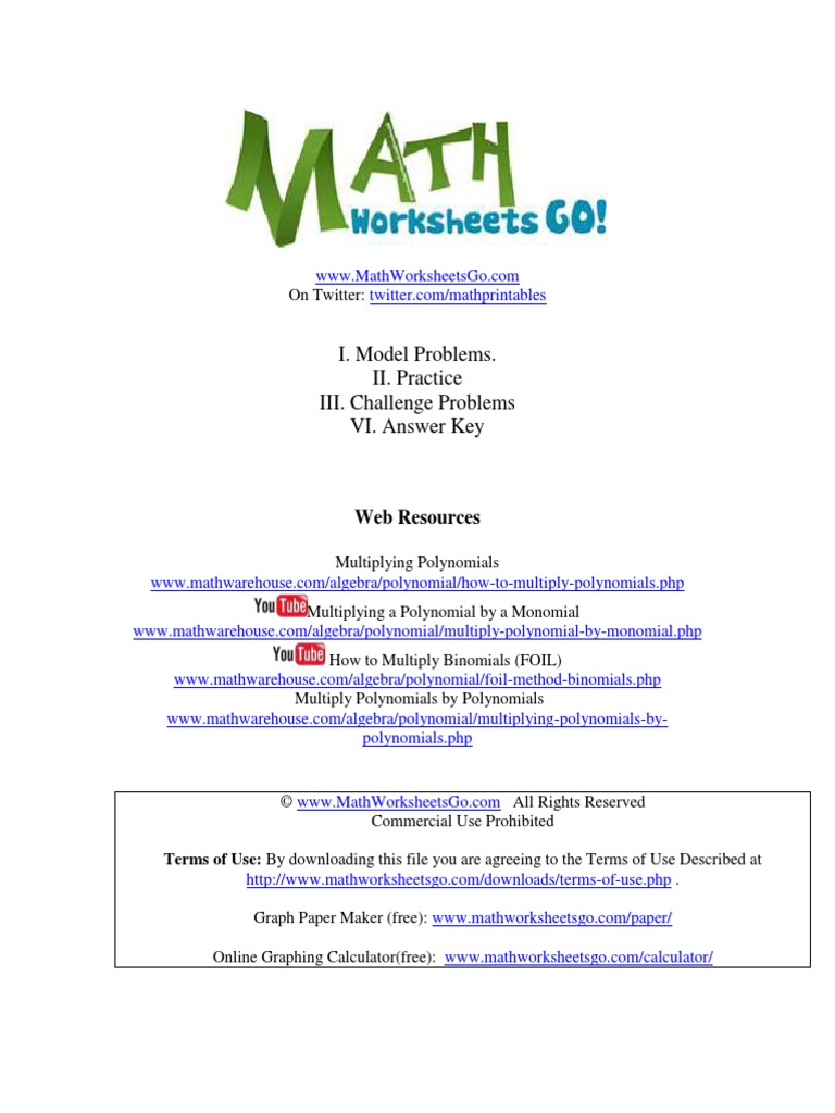 Multiplying Polynomials Worksheets PDF | PDF | Polynomial | Numerical ...