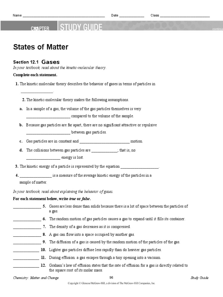 States of Matter Study Guide | PDF | Gases | Liquids