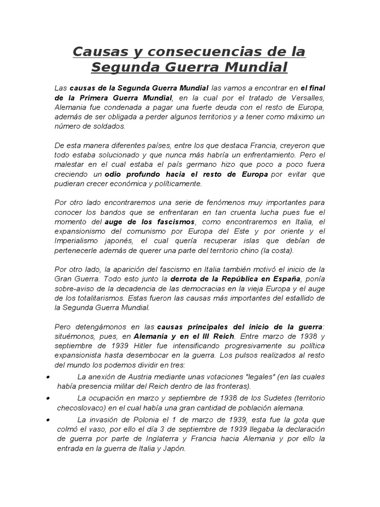 Causas y Consecuencias de la Segunda Guerra Mundial | PDF | Aliados de ...