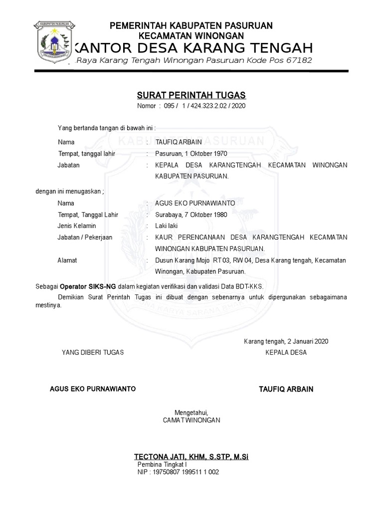 Surat Tugas Operator Siks Ng Pdf