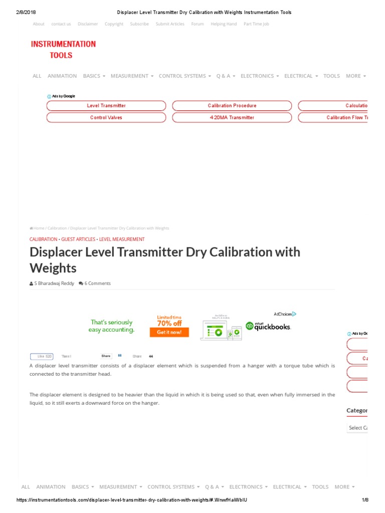 Displacer Level Transmitter Dry Calibration With Weights ...