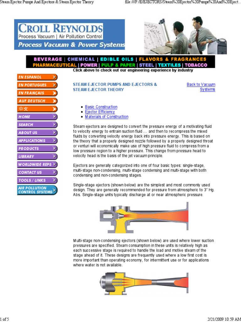 Steam Ejector Pumps and Ejectors Theory PDF PDF Energy Technology