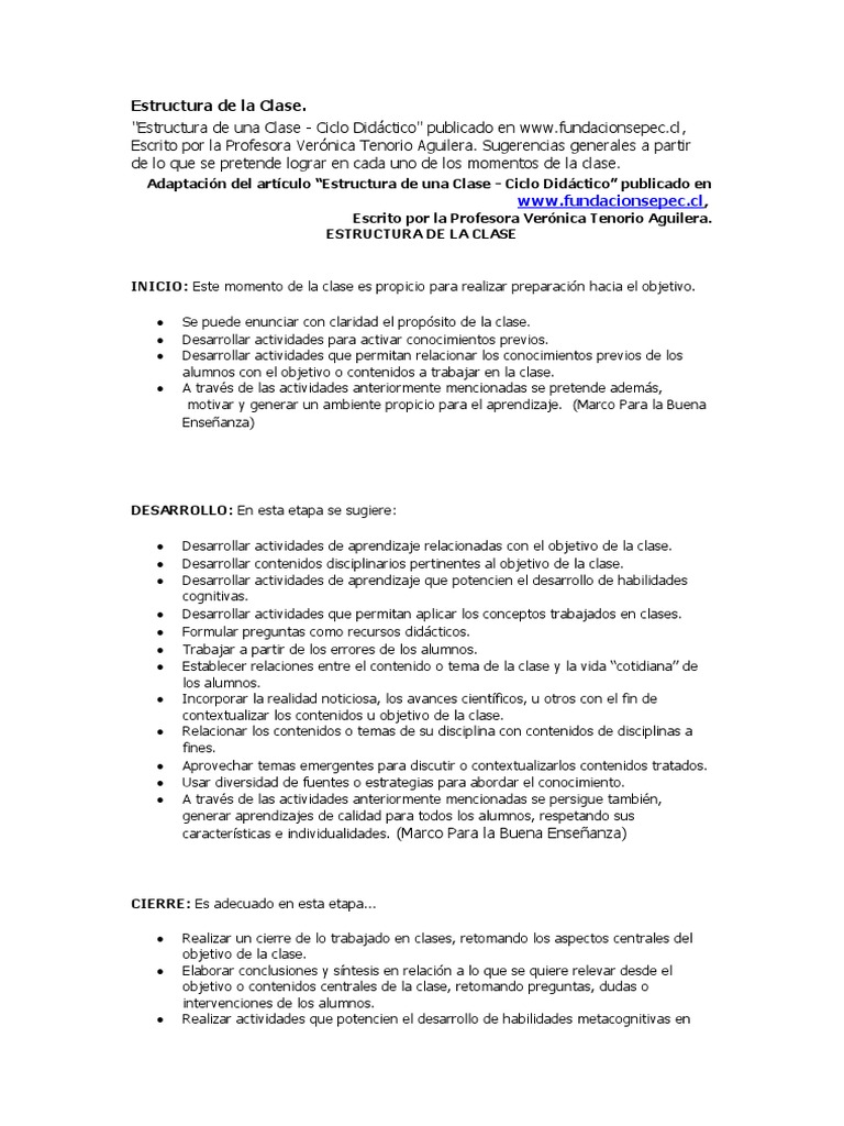 Estructura de La Clase | PDF | Aprendizaje | Evaluación neuropsicológica