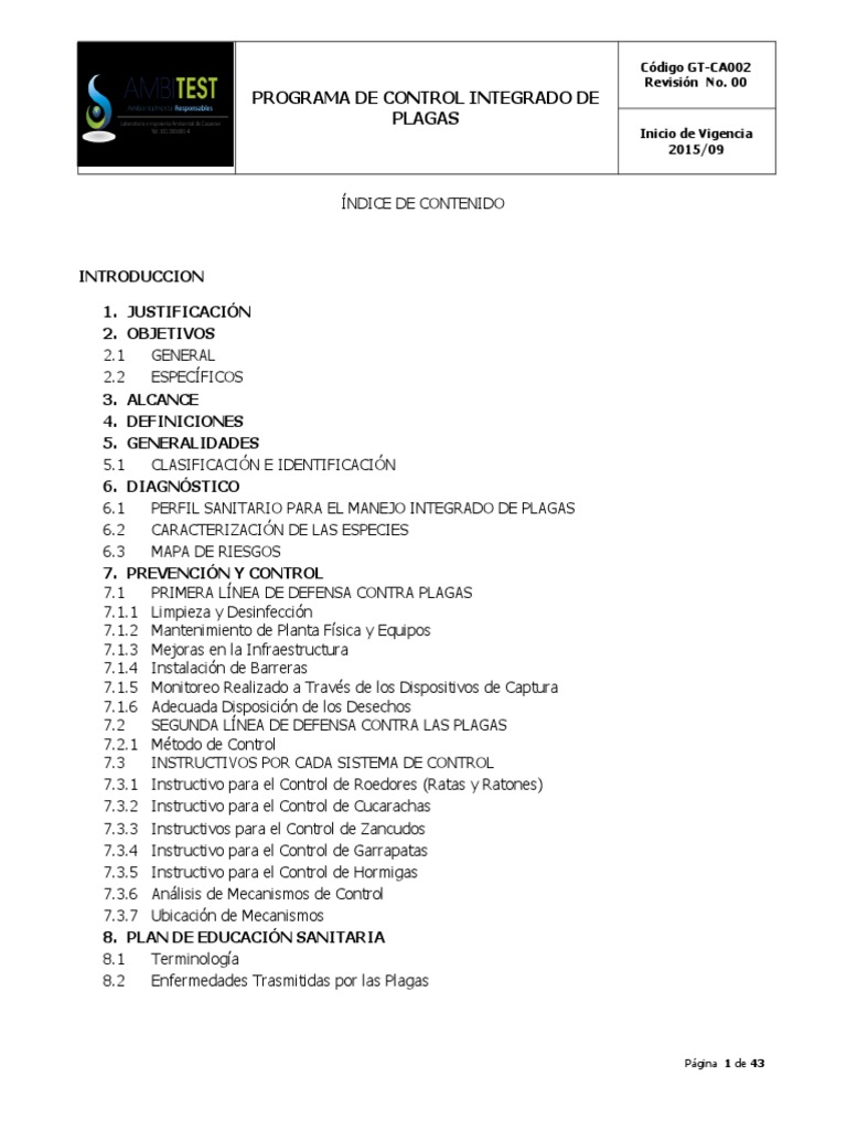 Programa de Control de Plagas Integrado | PDF | Plaga (organismo ...