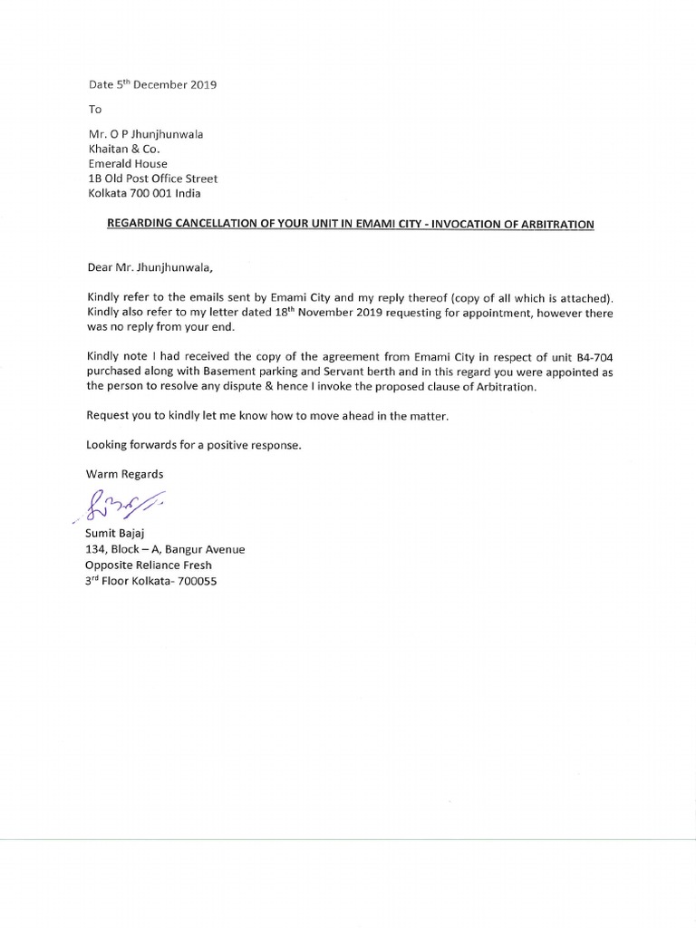 Letter Sent To OP Jhunjhunwala 5th Dec 2019 | PDF