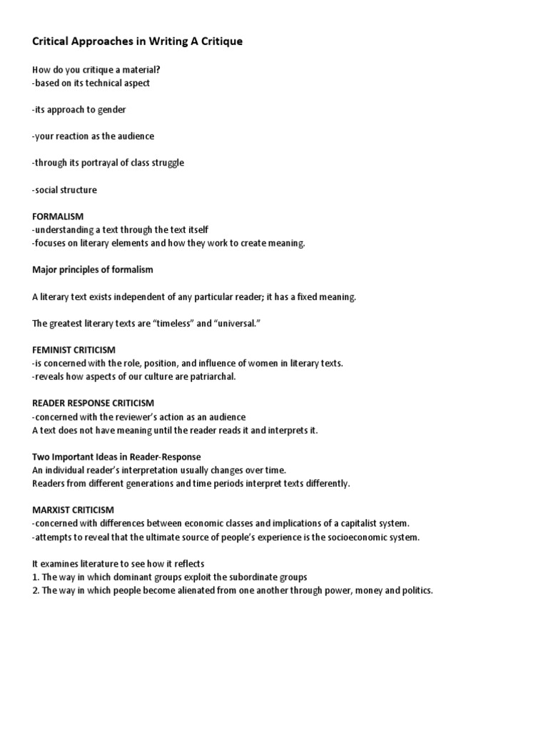Critical approaches in writing a critique pdf