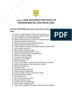 Tareas para Vacaciones para Todos Los Estudiantes Del Liceo Santa Clara