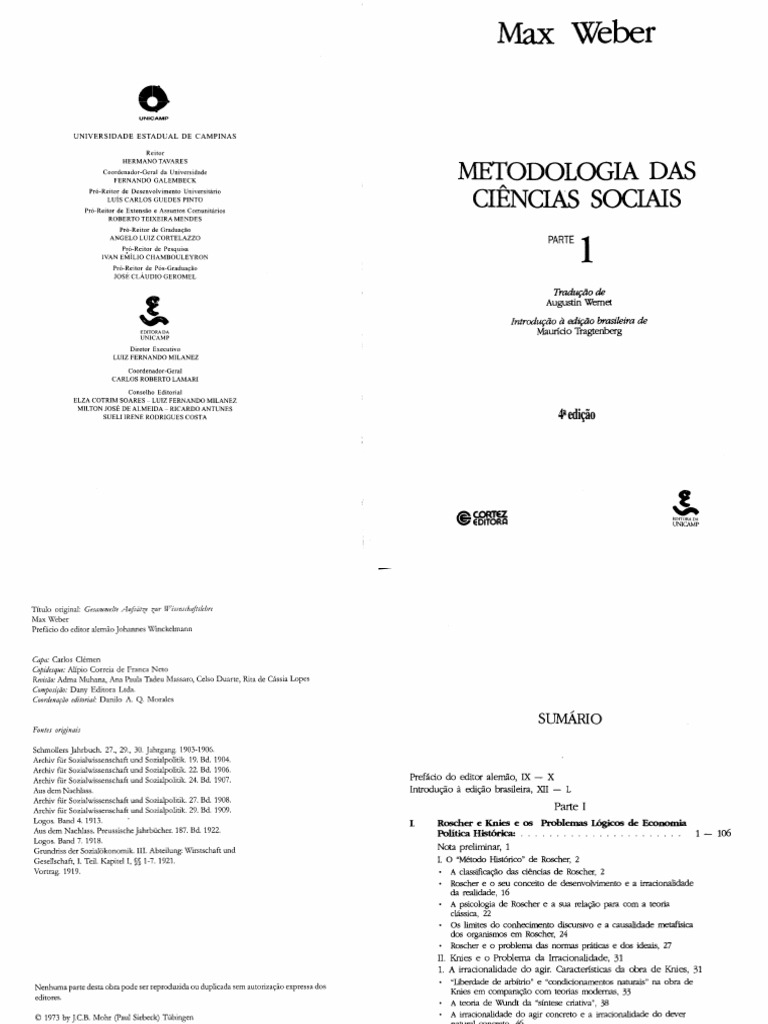 Metodologia Das Ciencias Sociais. Parte 1 - Max Weber PDF | PDF