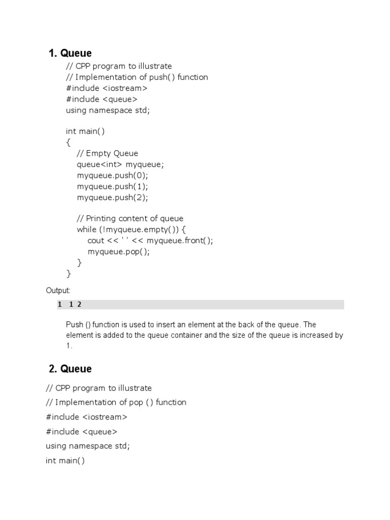 CPP Queue Data Structure | PDF | Queue (Abstract Data Type) | Parameter ...