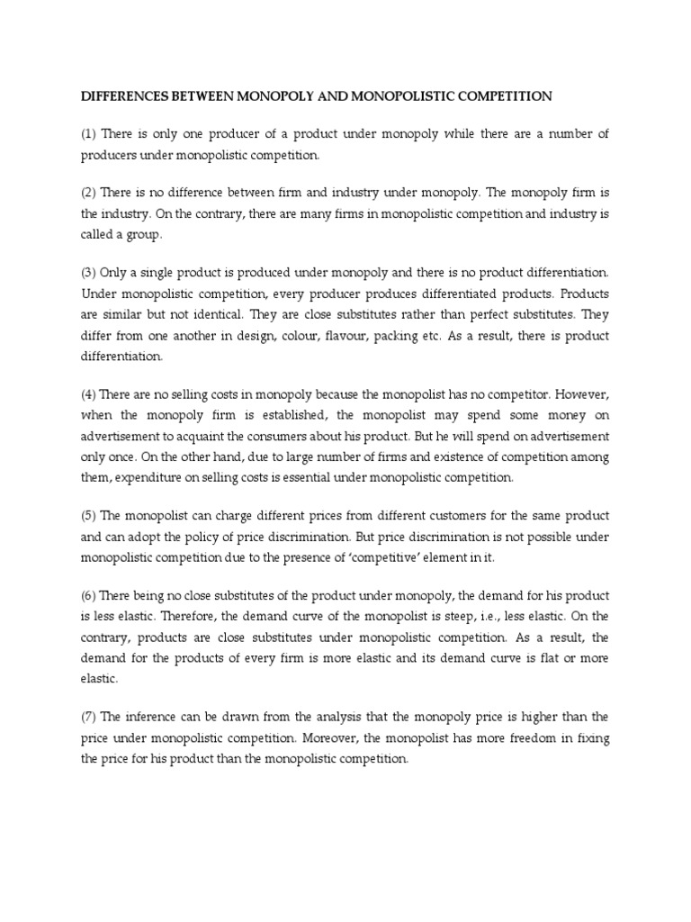 Monopoly vs. Monopolistic Competition | PDF | Monopoly | Market Failure