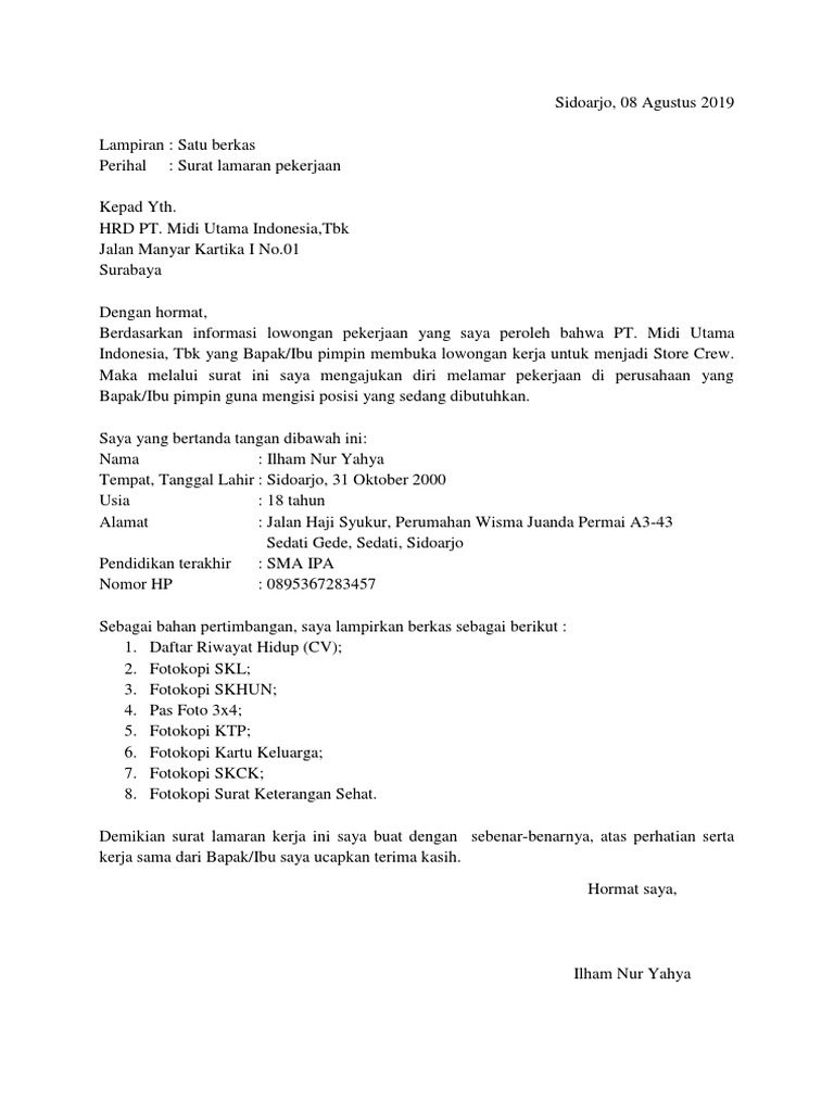 Download 81+ Contoh Surat Lamaran Kerja Alfamidi Gratis