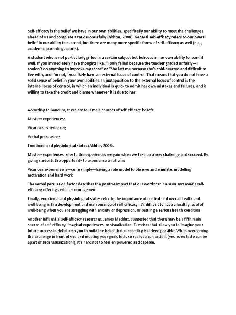 Self Efficacy Model | PDF | Self Efficacy | Motivation