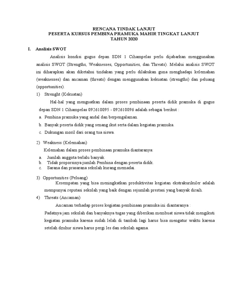 Rencana Tindak Lanjut | PDF | Karier & Perkembangan