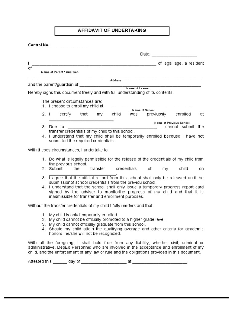 Affidavit of Undertaking | PDF | Credential | Legal Guardian