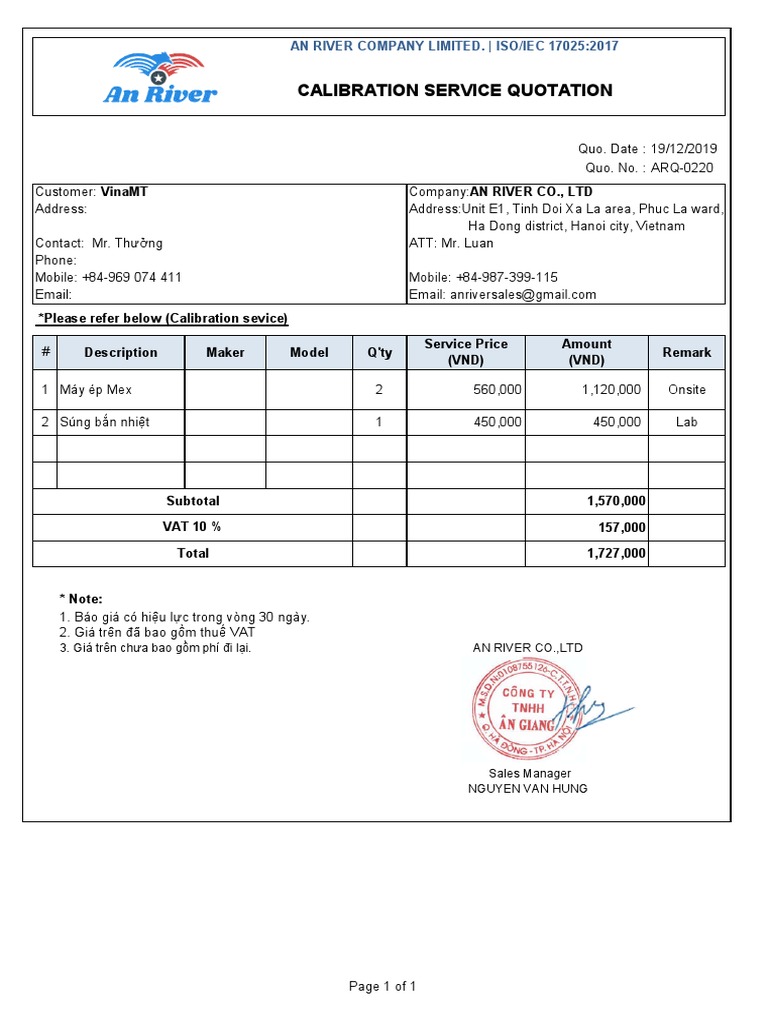 Calibration Quotation PDF