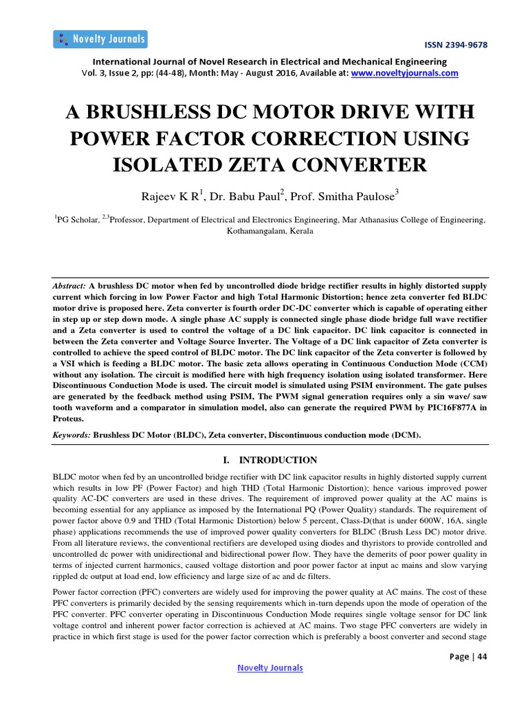 Brushless DC Motor Drive with Zeta Converter | PDF | Rectifier | Power ...