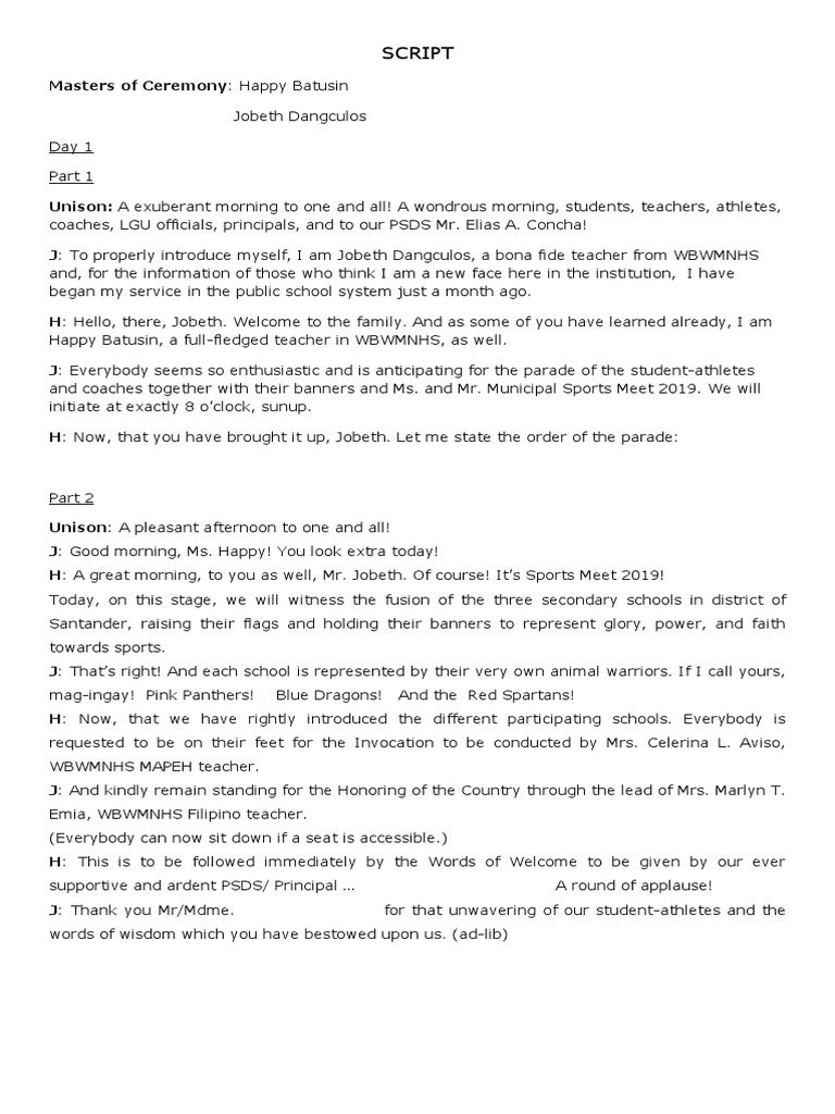 Municipal Sports Meet 2019 Script | PDF | Sports