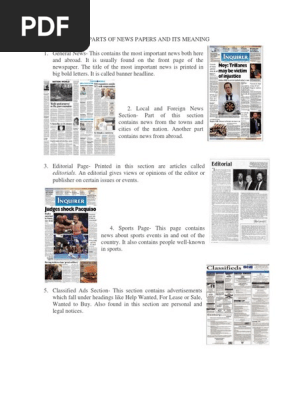 PARTS OF NEWS PAPERS AND ITS MEANING