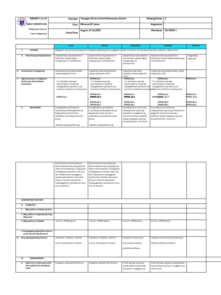 Grade 5 K-12 DLL Q2 Week 1 Epp Ict | PDF