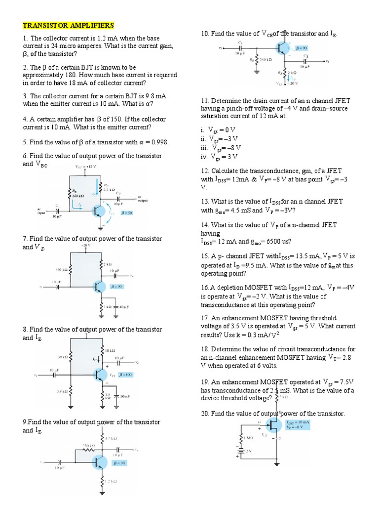 Transistor Amplifier Calculations | PDF | Field Effect Transistor ...