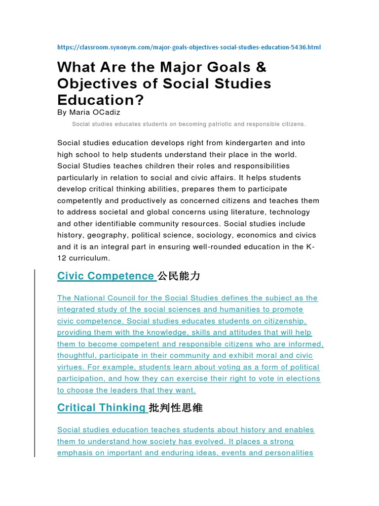 Developing Civic Competence and Social Understanding: The Major Goals ...