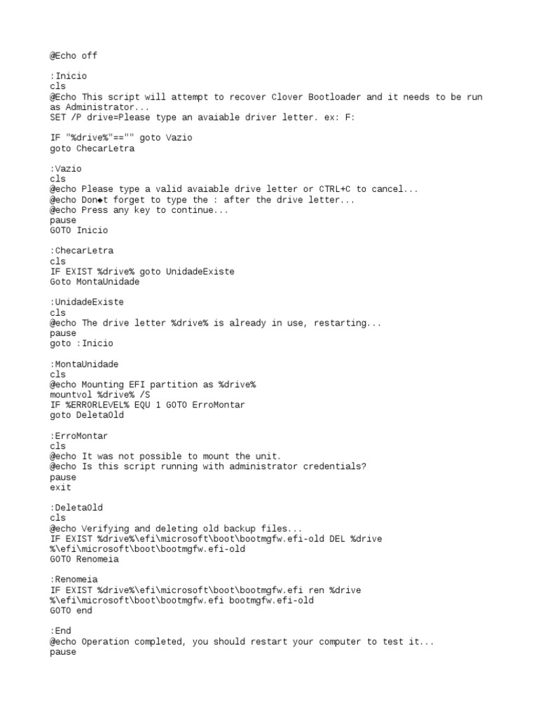 Recover Clover Bootloader Script | PDF | Technology & Engineering