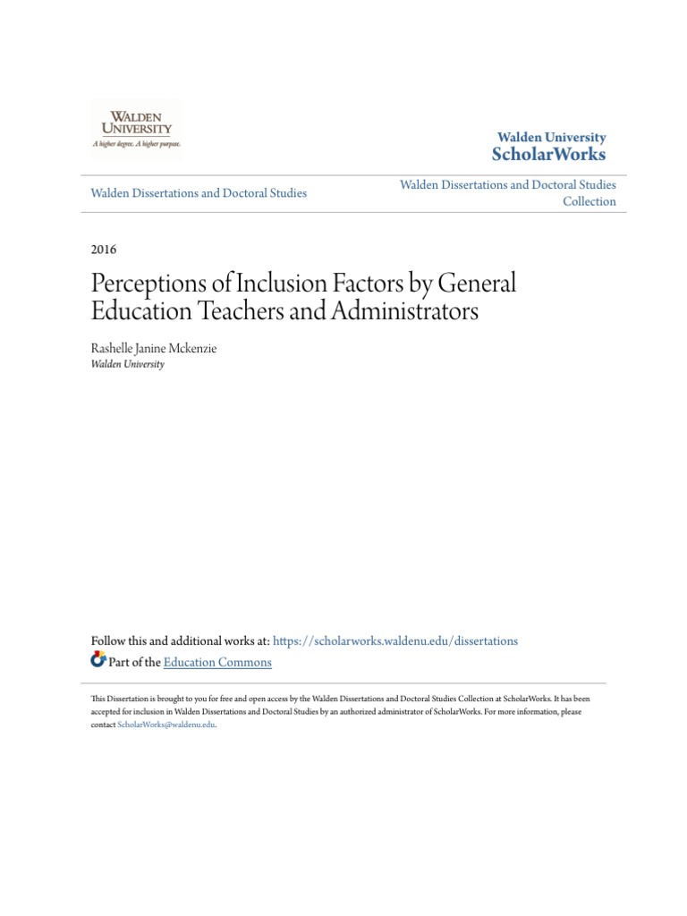 Perceptions of Inclusion Factors by General Education Teachers An PDF ...