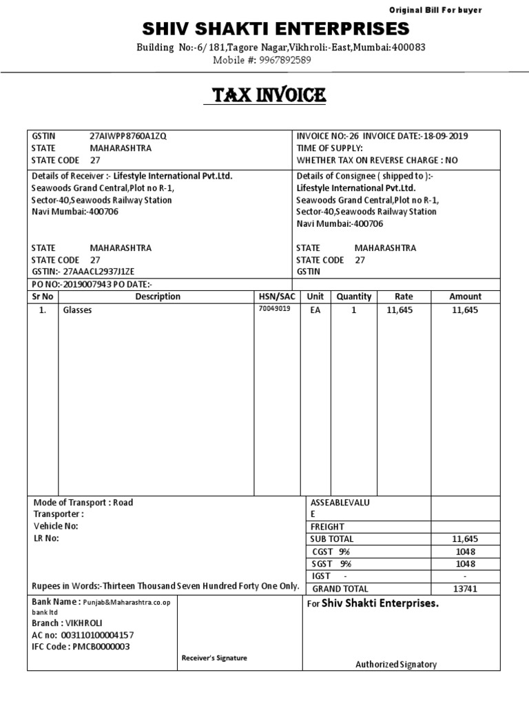 Invoice for Shiv Shakti Enterprises | PDF | Service Industries | Trade