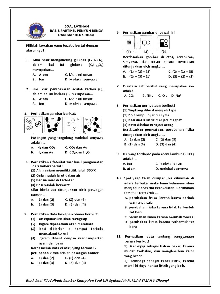 Soal Latihan Bab 8 Partikel Kimia 9