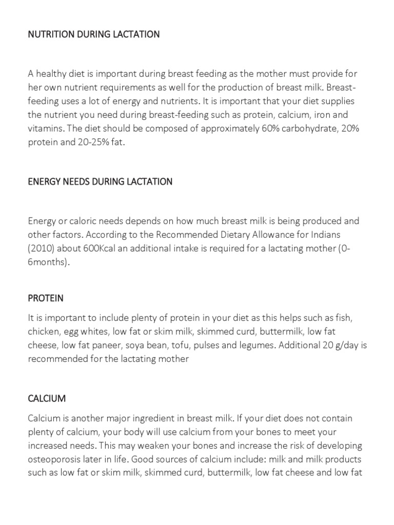 Nutrition During Lactation | PDF | Nutrients | Milk