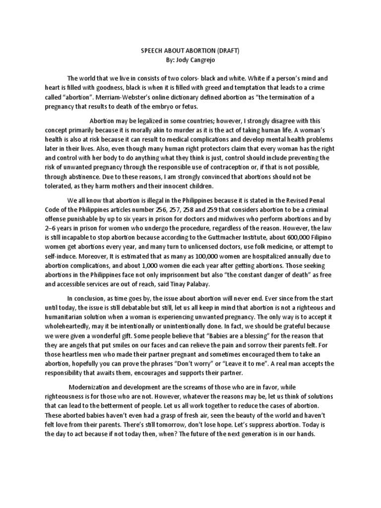 Persuasive Speech About Abortion | PDF | Abortion | Health Sciences
