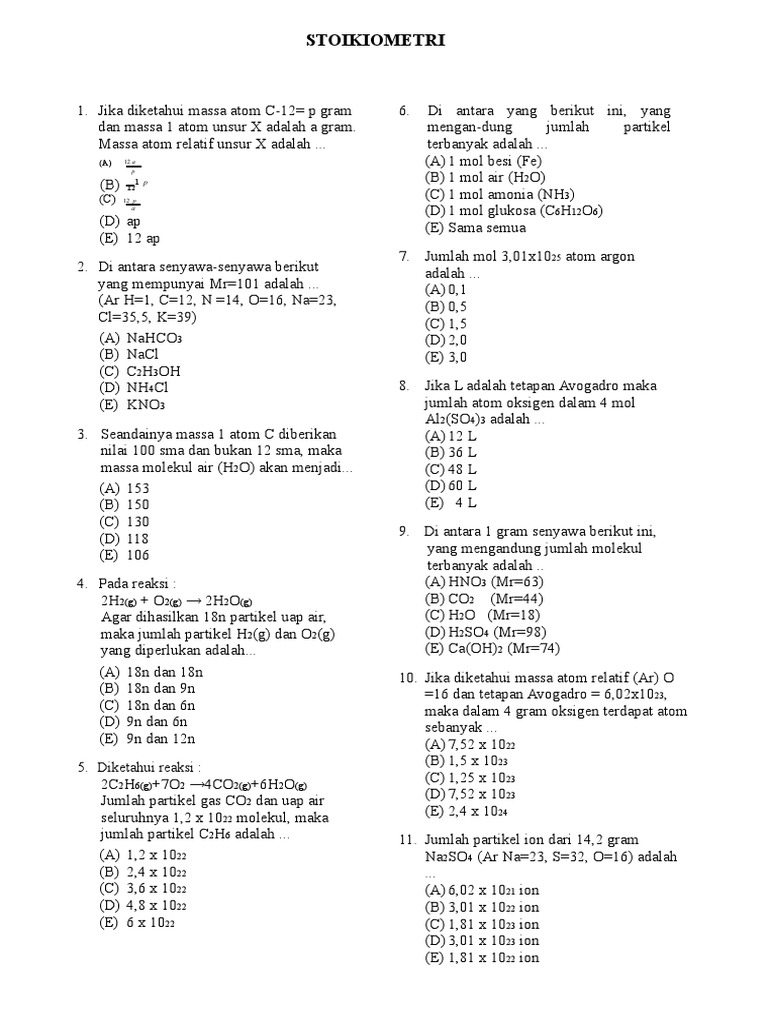 Soal Stoikiometri Kimia Dasar | PDF | Metode & Bahan Ajar
