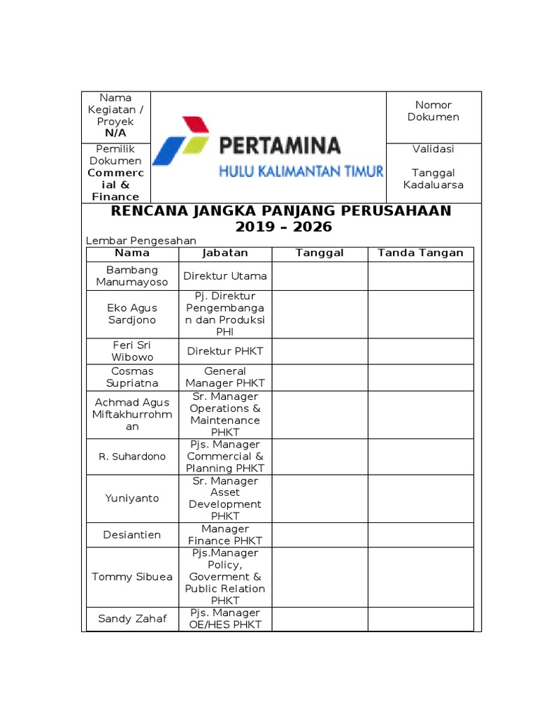 RJPP Pertamina 2019-2026: Strategi dan Visi | PDF | Bisnis