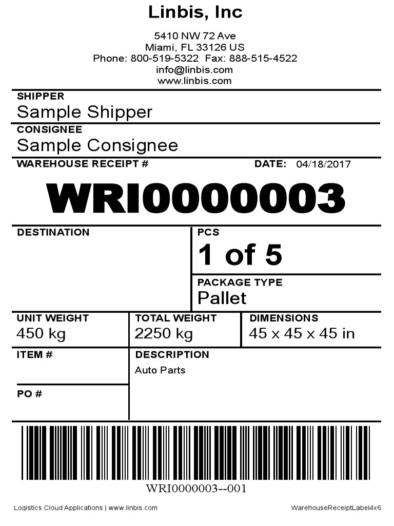 Warehouse Receipt Label 4 X 6 PDF Warehouse Logistics