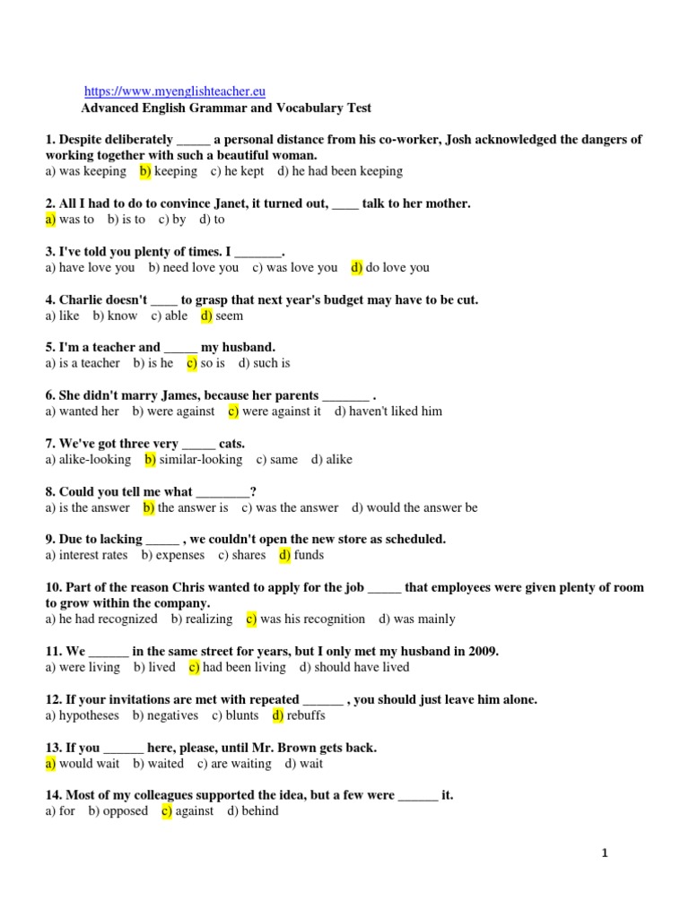 advanced english vocabulary test online free